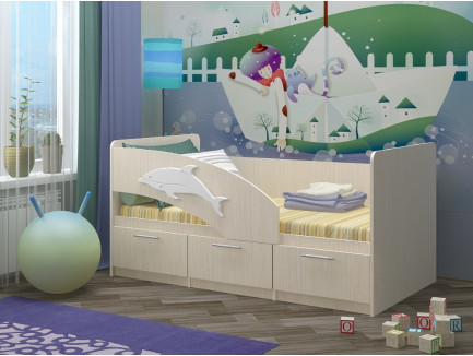 Детская кровать Дельфин-5 с ящиками и бортиком, спальное место 1,6х0,8 м