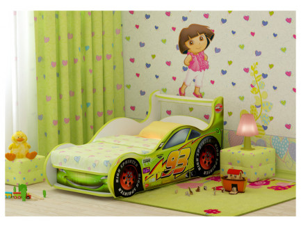 Детская кровать в виде машины Молния Маквин Плюс с выдвижным ящиком, спальное место 170х80 см