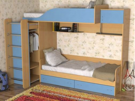 Двухъярусная кровать со шкафом для мальчиков Дуэт-3