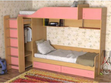 Двухъярусная кровать для детей со шкафом Дуэт-3