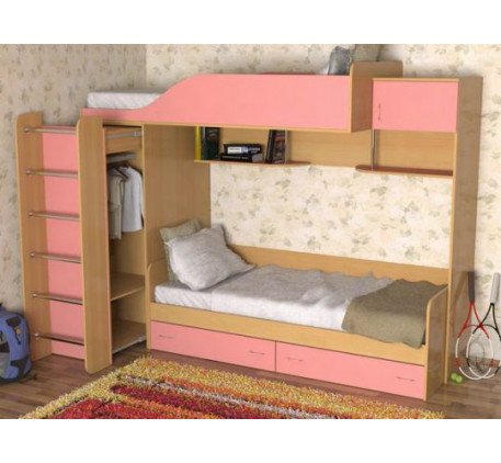 Двухъярусная кровать для детей со шкафом Дуэт-3