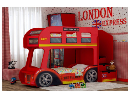 Детская двухъярусная кровать-автобус Лондон, спальное место кроватей 1700*700 мм
