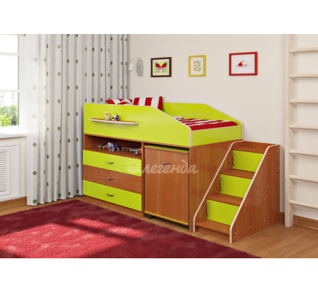 Детская кровать-чердак низкая с рабочей зоной Легенда-12.1, спальное место 160х80 см