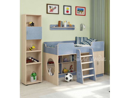 Детская мебель Легенда. Комната №2: кровать Легенда-2, лестница ЛП-12, стеллаж Л-01, полка Л-01