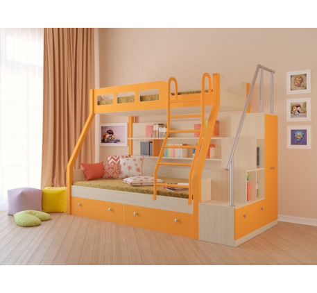 Двухъярусная железная кровать для детей Рио. Верхнее спальное место 190х80, нижнее 190х120 см