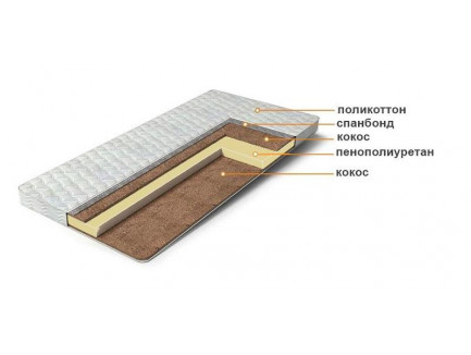 Матрас «Кокос-Классик» беспружинный ортопедический. Наполнение: кокос+полиуретан+кокос, чехол -поликотон
