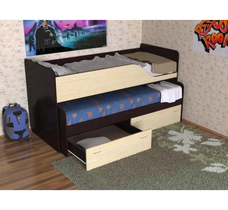 Кровать с выдвижным спальным местом Дуэт-2 для двоих детей с выкатными ящиками