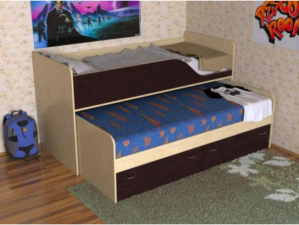 Двухъярусная выдвижная кровать Дуэт-2 для двоих детей с выкатным спальным местом с ящиками