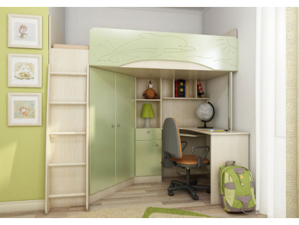 Детская кровать-чердак со столом и шкафом Бемби-4, спальное место 200х90 см