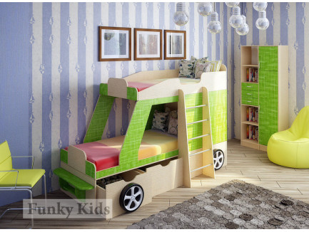 Кровать-машина для двоих детей Джип +стеллаж 13/9. Спальные места кровати 170х80 см