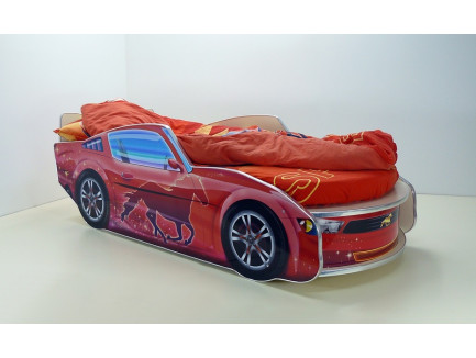 Кровать-машина Мустанг с матрасом, спальное место кровати 1700*700 мм.