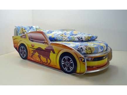 Кровать в виде машины Мустанг с матрасом, спальное место кровати 1700*700 мм.