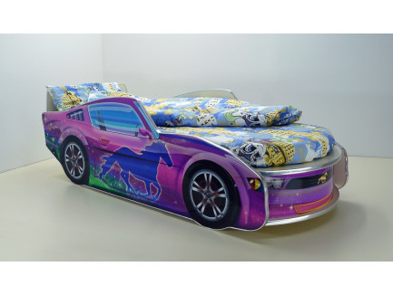 Кровать-машина для девочки Мустанг с матрасом, спальное место кровати 1700*700 мм.