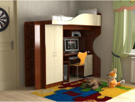Кровать-чердак Квартет-1 с деревянной или металлической лестницей