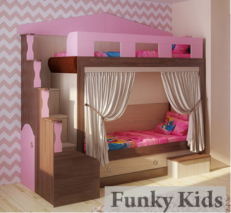 Двухъярусная кровать-домик Фанки Хоум, спальные места 180х80 см (Funky Home арт. 11002)