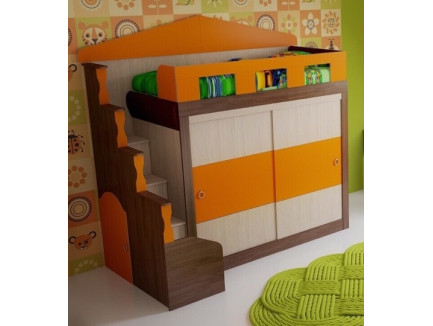 Кровать-чердак в виде домика Фанки Хоум с шкафом-купе, спальное место 180х80 см (Funky Home арт. 11005)