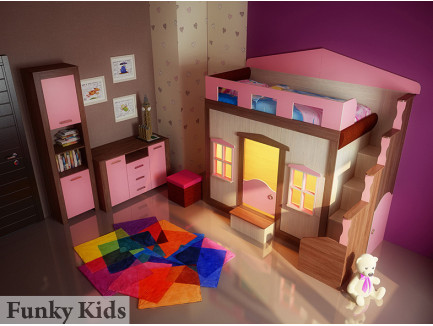 Кровать-замок для девочки Фанки Хоум (Funky Home) арт. 11001 +комод ФТ-01 +пенал ФТ-04