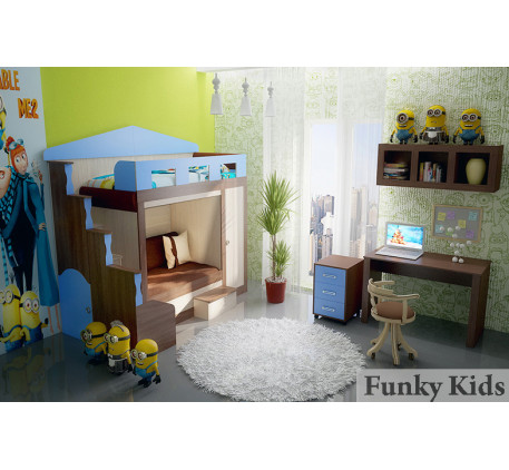 Двухъярусная кровать-замок для двоих детей Фанки Хоум (Funky Home) арт. 11003 +тумба ФТ-08 +стол ФТ-..