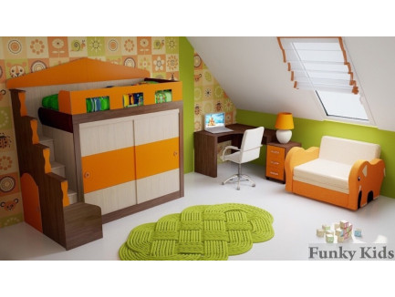 Детская кровать-замок с шкафом-купе Фанки Хоум (Funky Home) арт. 11005 +стол ФТ-10 +тумба ФТ-08