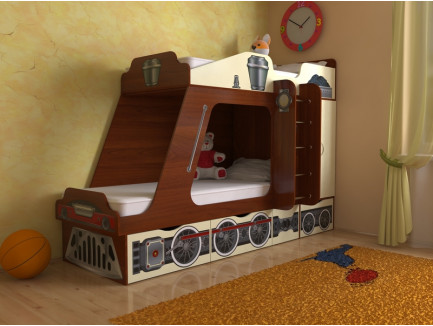 Кровать-паровоз для детей Славмебель. Верхнее спальное место 190х80, нижнее 190/160х80 см
