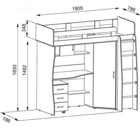 Кровать-чердак Карлсон (арт. 14.717), спальное место кровати 2000*800 мм. *С дер. лестницей Карлсон +290 руб. к стоимости.