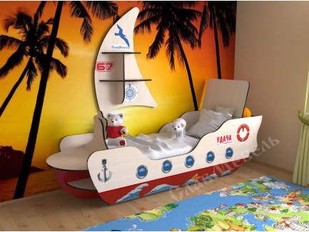 Кровать-корабль для мальчика, спальное место 160х70 см. Дополнительно полка в виде Паруса +2800 руб.