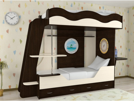 Двухъярусная кровать Кораблик-2, спальные места кровати-корабля 190х80 см