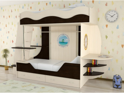 Детская двухъярусная кроватка Кораблик-2, спальные места кровати-корабля 190х80 см