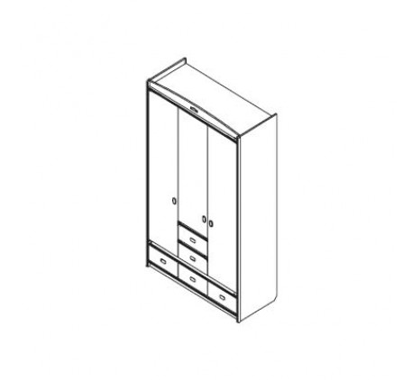 Шкаф для одежды и белья: 3 двери, 5 полок, 2 штанги для одежды, 5 выдв. ящиков