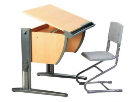 Набор растущей мебели Дэми: парта и стул. Столешница: 750x550 мм., Высота подъема столешницы: 530-815 мм., Угол наклона: до 26° (9-ти ступенчатая регулировка).