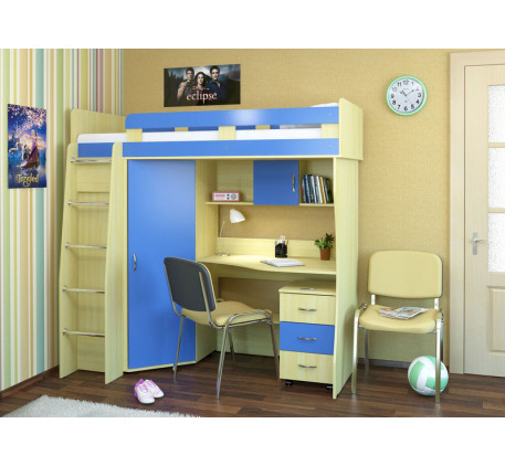 Детская кровать-чердак Карлсон Мини-7 с выдвижным столом (арт. 15.7.007), спальное место кровати 1860*700 мм.