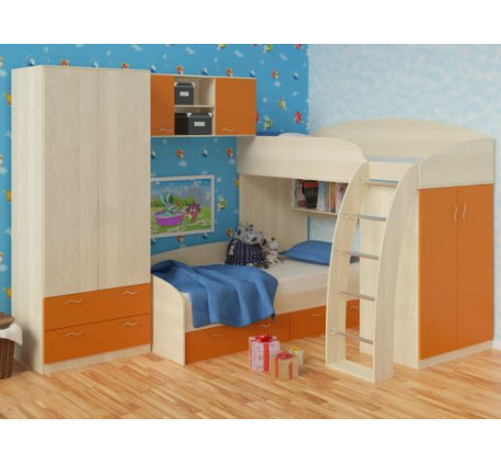 Кровать-чердак Соня-1 + кровать Соня-2 с ящиками, спальные места 190х80 см