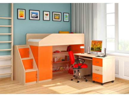 Кровать-чердак для детей с рабочей зоной Легенда-11.2 со столом Л-01, спальное место 180х80 см