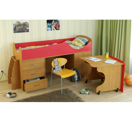 Детская кровать-чердак Карлсон Мини-4 с мобильным столом (арт. 15.7.004), спальное место кровати 186..