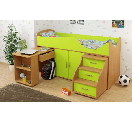 Детская кровать-чердак Карлсон Микро-202 с мобильным столом (арт. 15.8.202), спальное место кровати 1600*700 мм.