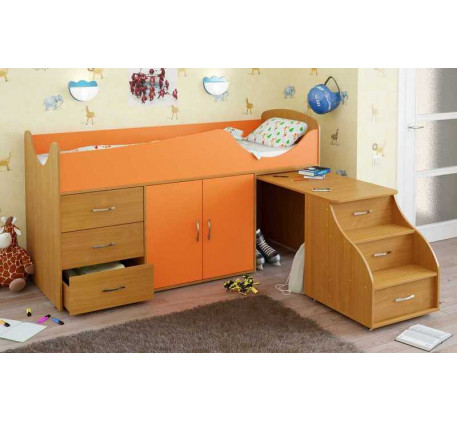 Детская кровать-чердак Карлсон Мини-10 с выдвижным столом (арт. 15.7.010), спальное место кровати 18..