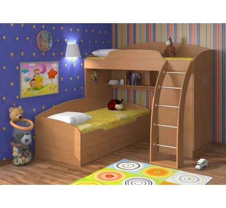 Двухъярусная мебель Соня: кровать-чердак Соня-1 с кроватью Соня-2 внизу