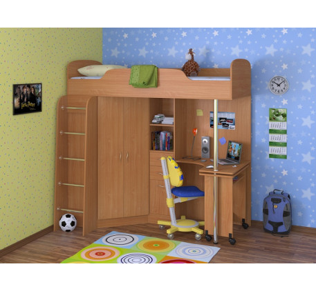 Детская мебель Теремок-2 (Техно), спальное место кровати 200х90 см. Стол справа (на фото) или слева.