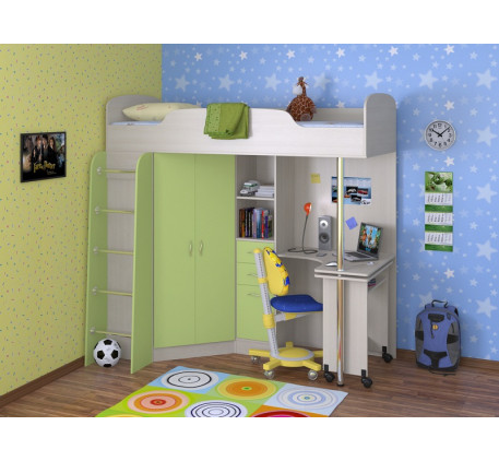 Детская мебель Теремок-2 (Техно), спальное место кровати 200х90 см. Стол справа (на фото) или слева.
