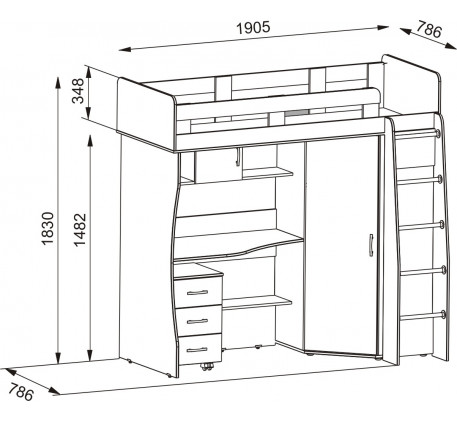 Детская кровать-чердак Карлсон Микро-202 с мобильным столом (арт. 15.8.202), спальное место кровати 1600*700 мм.