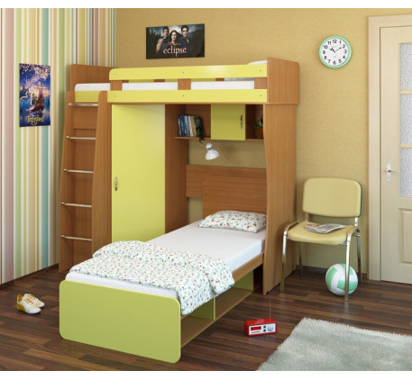 Детская кровать-чердак Карлсон Микро-305 с выдвижным столом и лестницей (арт. 15.8.305), спальное место кровати 1600*700 мм.