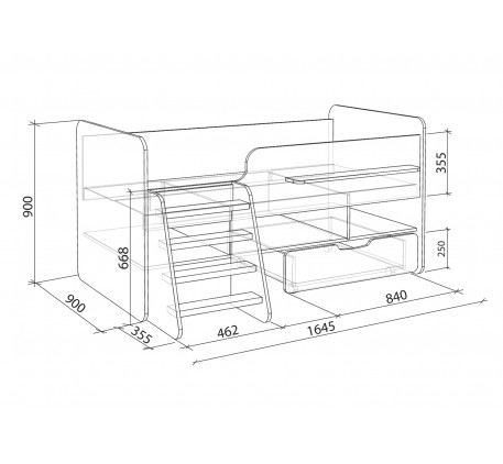 Кровать-чердак Легенда-6 с полками Л-01, Л-03, спальное место 160х80 см