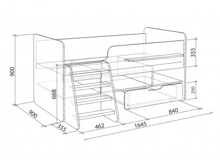 Кровать-чердак Легенда-6 с полками Л-01, Л-03, спальное место 160х80 см