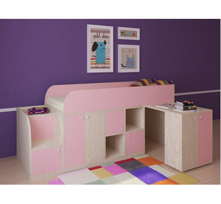Кровать-чердак для девочки Астра-Мини с бортиками, спальное место 190х80 см