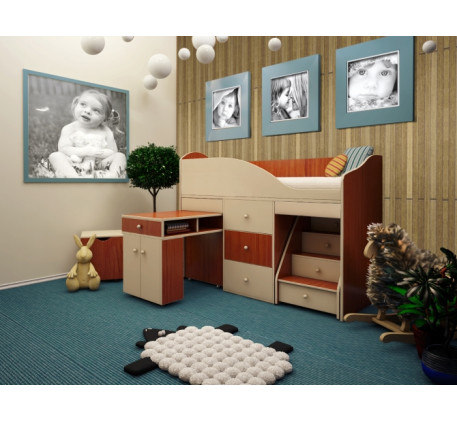 Мини кровать-чердак для детей от 2-3 лет Вжик, спальное место 160х70 см