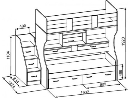 Двухъярусная выкатная кровать Дуэт-4 с выдвижными нижним спальным местом и двумя столами