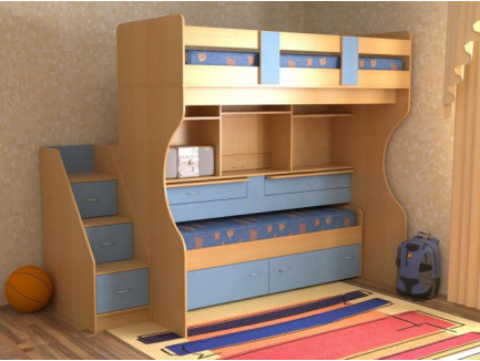 Двухъярусная кровать Дуэт-4 с выдвижными нижним спальным местом и двумя столами