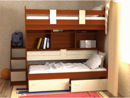 Детская кровать Дуэт-4 с выдвижной нижней кроватью и двумя столами