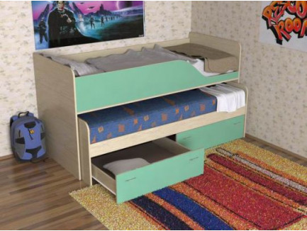 Двухъярусная выдвижная кровать Дуэт-2 для двух детей с выкатным спальным местом с ящиками