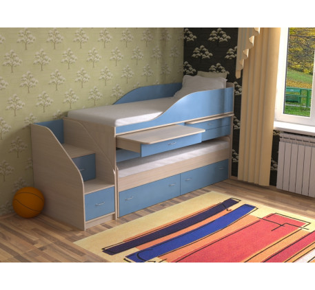 Выдвижная кровать Дуэт-8 для двоих детей с выкатным спальным местом и столами